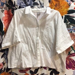 White eyelet boxy button up